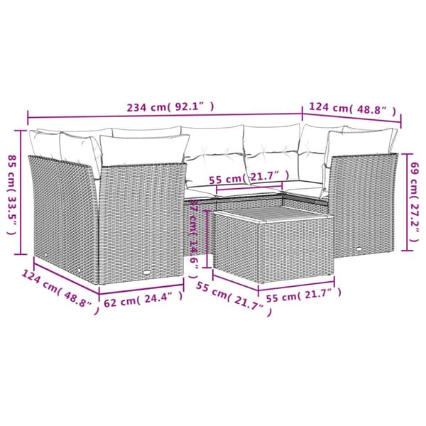 havesofasæt 7 dele med hynder polyrattan beige