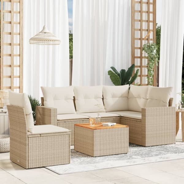 Soffgrupp för trädgården med dynor 6 delar beige konstrotting