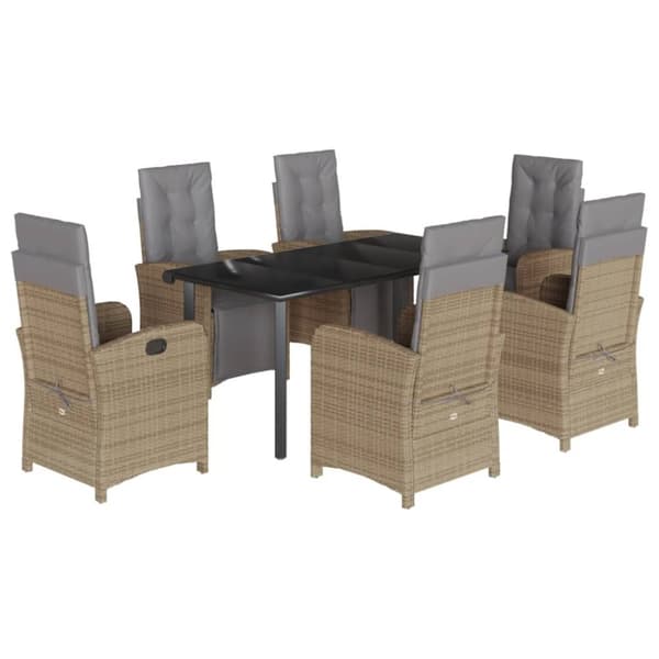 spisebordssæt til haven 7 dele med hynder polyrattan beige
