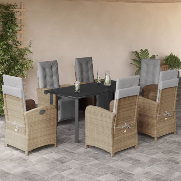 spisebordssæt til haven 7 dele med hynder polyrattan beige