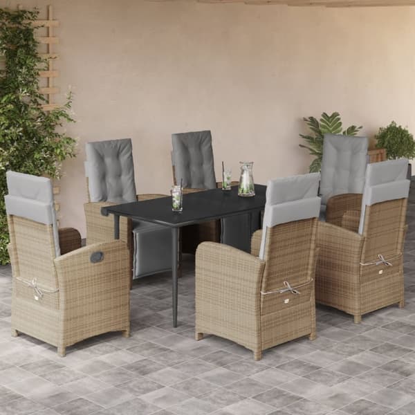 spisebordssæt til haven 7 dele med hynder polyrattan beige