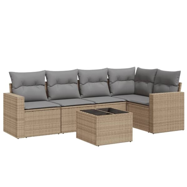 Soffgrupp för trädgården med dynor 6 delar beige konstrotting