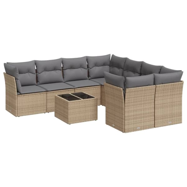 sofasæt til haven 9 dele med hynder polyrattan beige