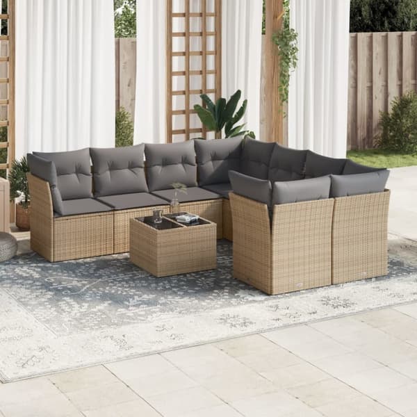 sofasæt til haven 9 dele med hynder polyrattan beige