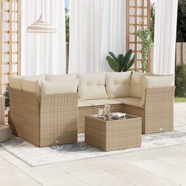 sofasæt til haven 7 dele med hynder polyrattan beige