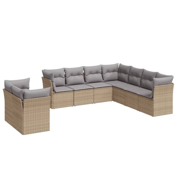 sofasæt til haven 9 dele med hynder polyrattan beige