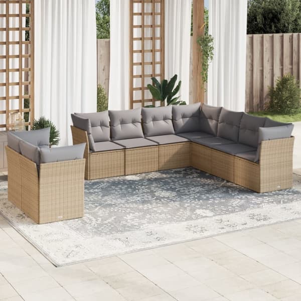 sofasæt til haven 9 dele med hynder polyrattan beige
