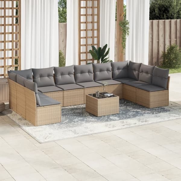 Loungegrupp för trädgården m. dynor 11 delar beige konstrotting