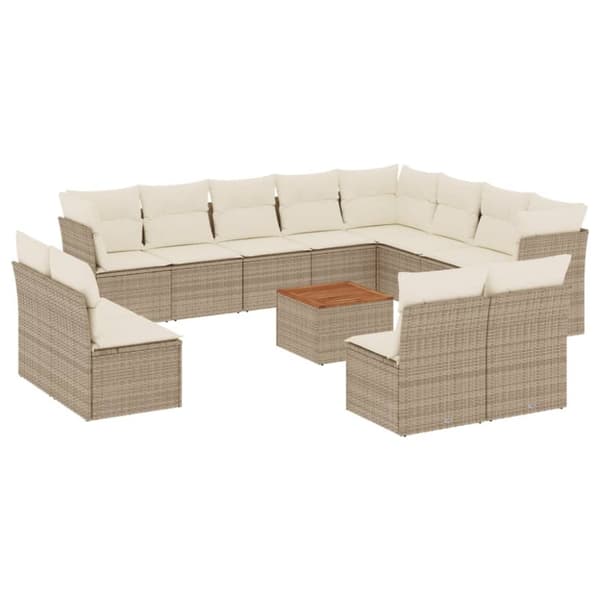 Soffgrupp för trädgården med dynor 13 delar beige konstrotting