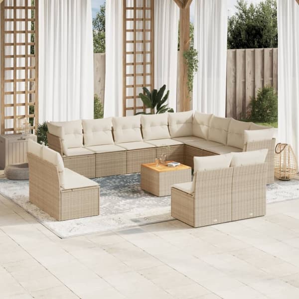 Soffgrupp för trädgården med dynor 13 delar beige konstrotting