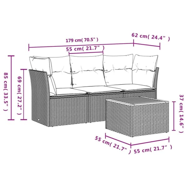 sofasæt til haven 4 dele med hynder polyrattan beige