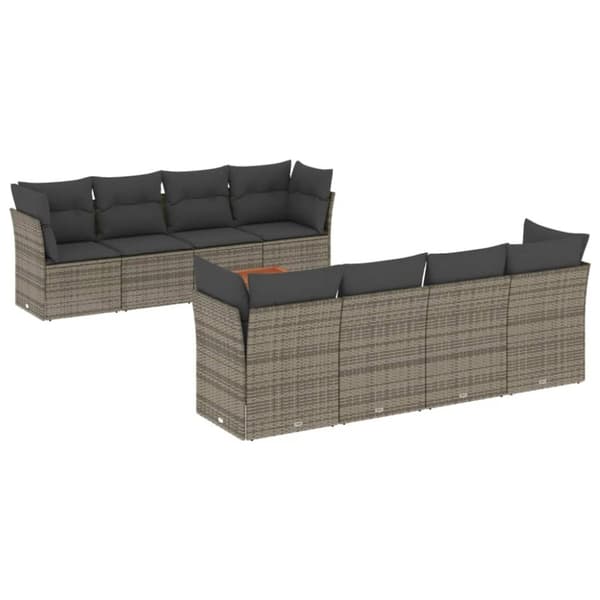 sofasæt til haven 9 dele med hynder polyrattan grå