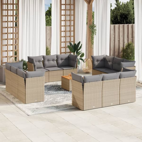 Soffgrupp för trädgården med dynor 13 delar beige konstrotting