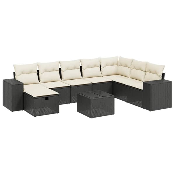sofasæt til haven 9 dele med hynder polyrattan sort