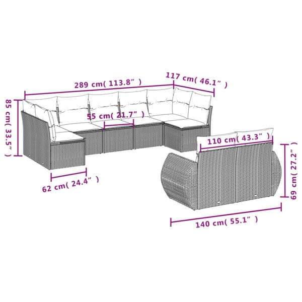 sofasæt til haven 9 dele med hynder polyrattan beige