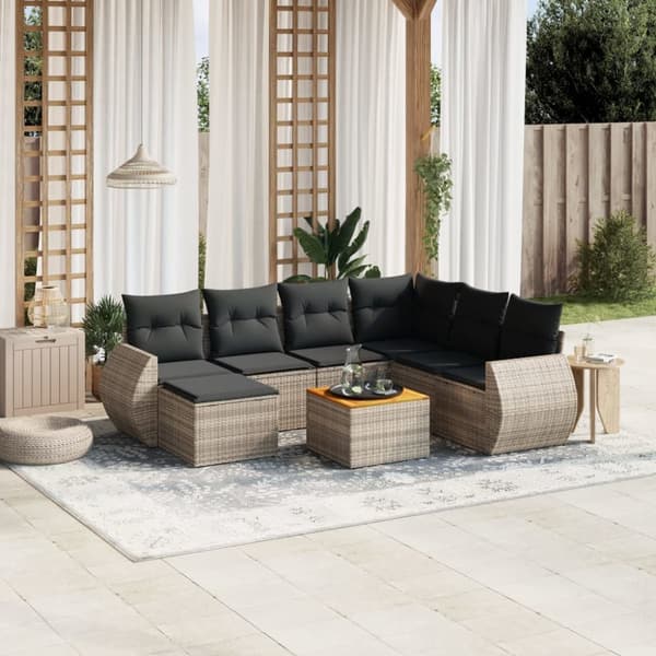 sofasæt til haven 8 dele med hynder polyrattan grå