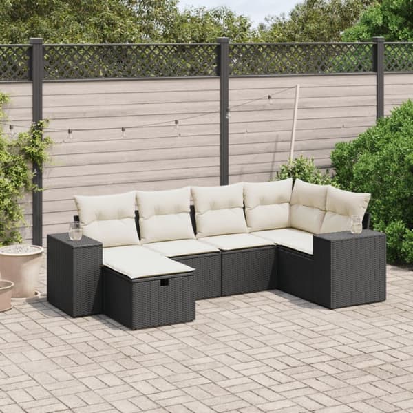 sofasæt til haven 6 dele med hynder polyrattan sort