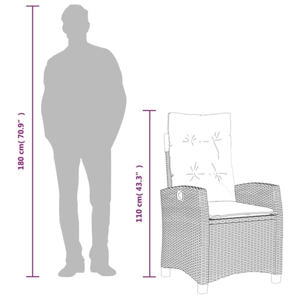 spisebordssæt til haven 3 dele med hynder polyrattan beige