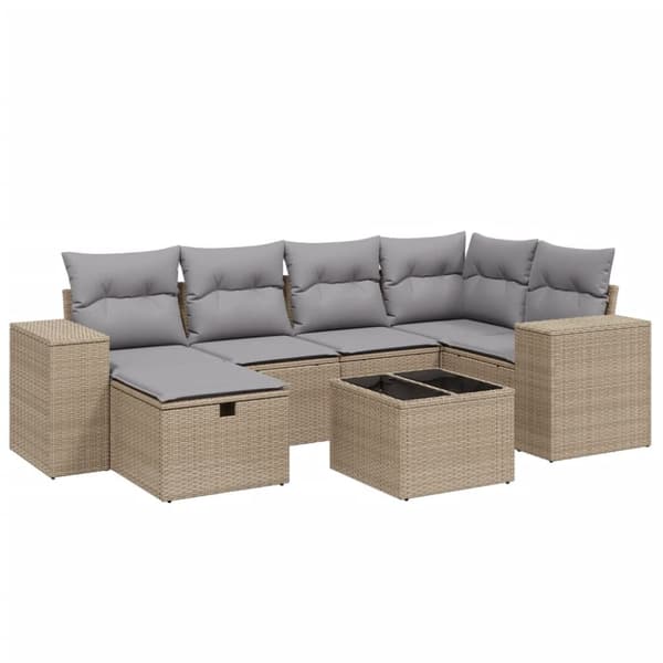 havesofasæt 7 dele med hynder polyrattan beige