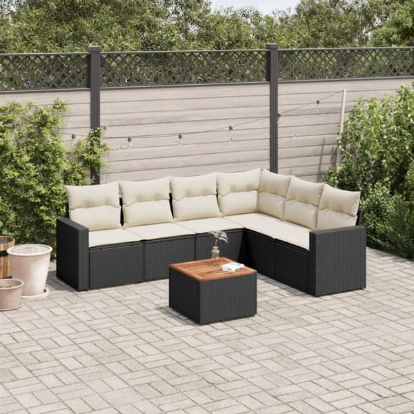 sofasæt til haven 7 dele med hynder polyrattan sort