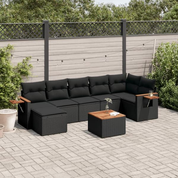 sofasæt til haven 8 dele med hynder polyrattan sort