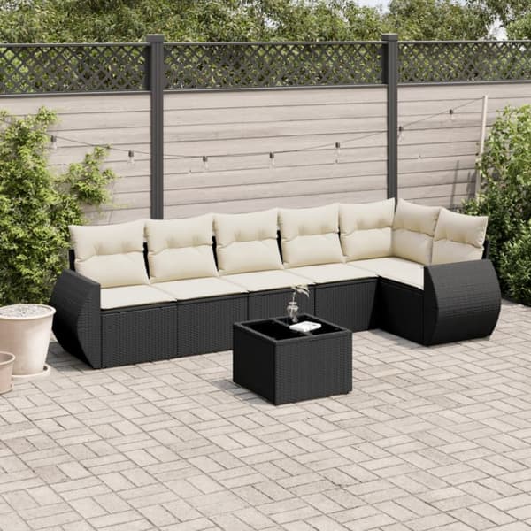 sofasæt til haven 7 dele med hynder polyrattan sort