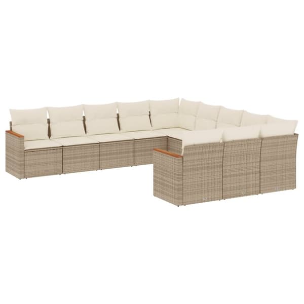 Loungegrupp för trädgården m. dynor 11 delar beige konstrotting