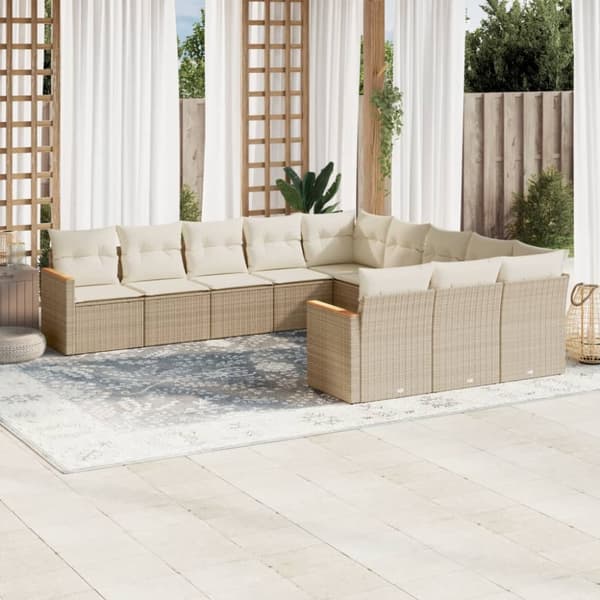 Loungegrupp för trädgården m. dynor 11 delar beige konstrotting
