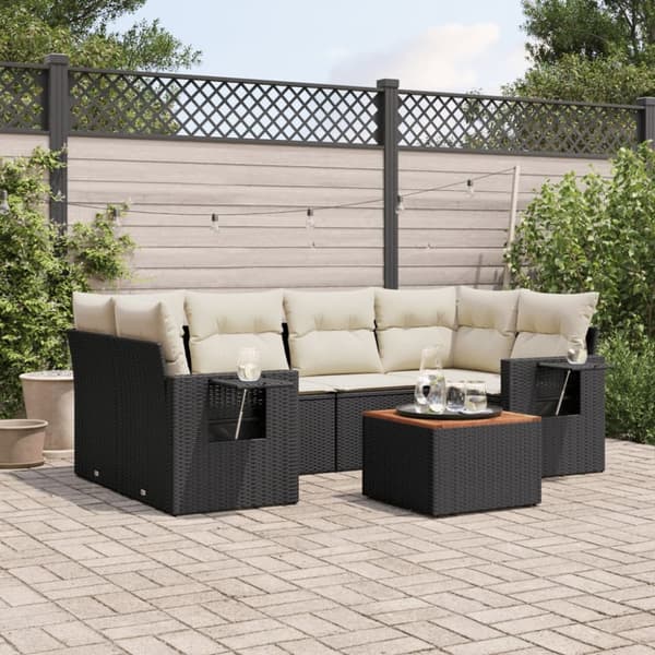 sofasæt til haven 7 dele med hynder polyrattan sort