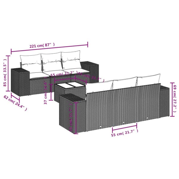 sofasæt til haven 7 dele med hynder polyrattan sort