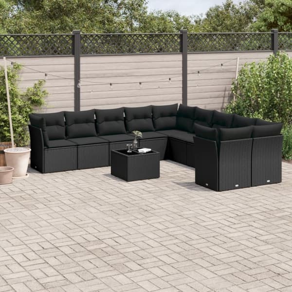 sofasæt til haven 11 dele med hynder polyrattan sort