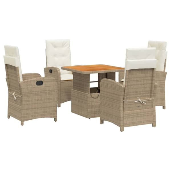 Matgrupp för trädgården med dynor 5 delar beige konstrotting