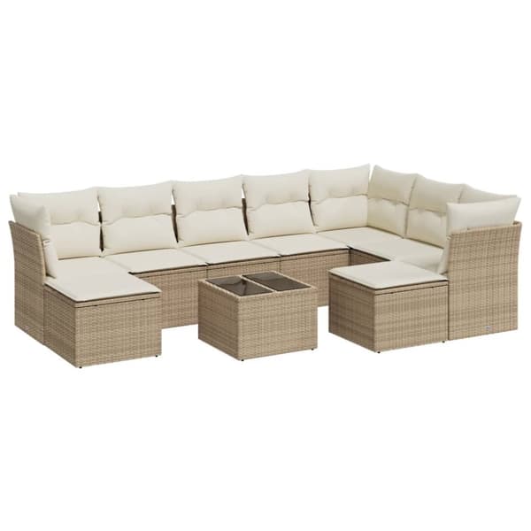 sofasæt til haven 10 dele med hynder polyrattan beige