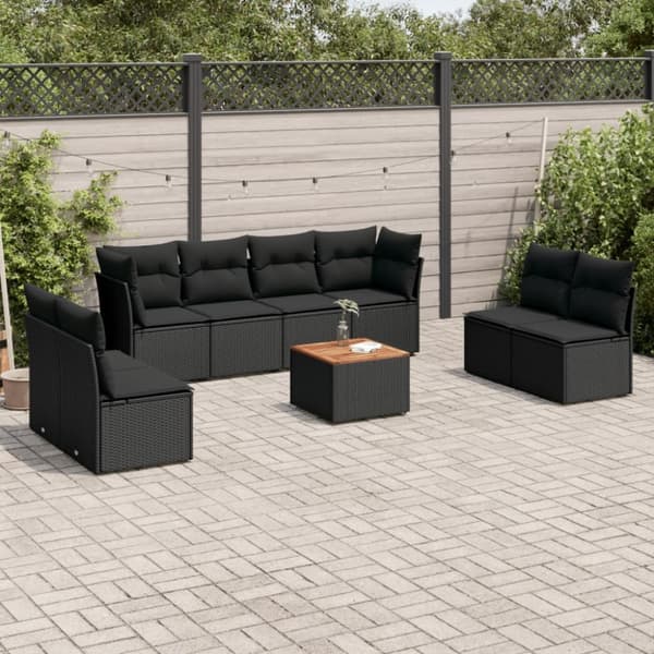 sofasæt til haven 9 dele med hynder polyrattan sort