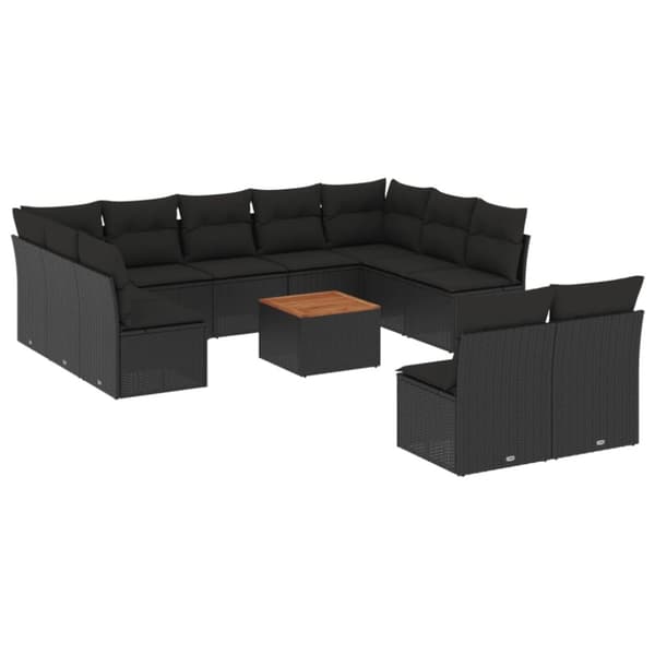 Loungegrupp med dynor 12 delar svart konstrotting