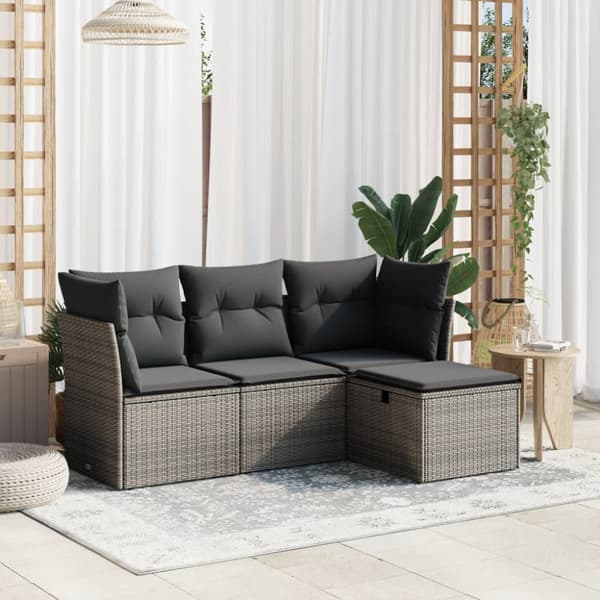 sofasæt til haven 4 dele med hynder polyrattan grå