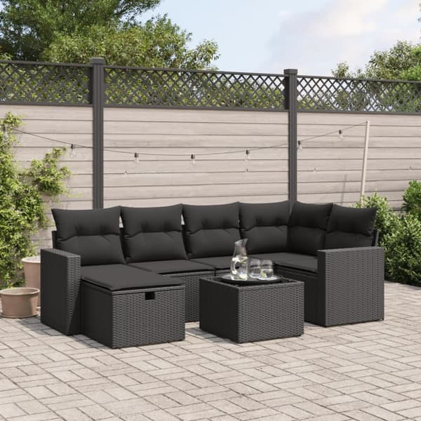 sofasæt til haven 7 dele med hynder polyrattan sort