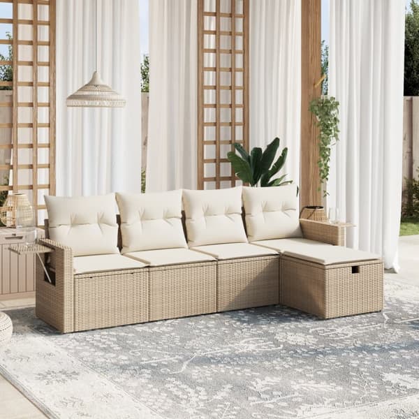 Soffgrupp för trädgården med dynor 5 delar beige konstrotting