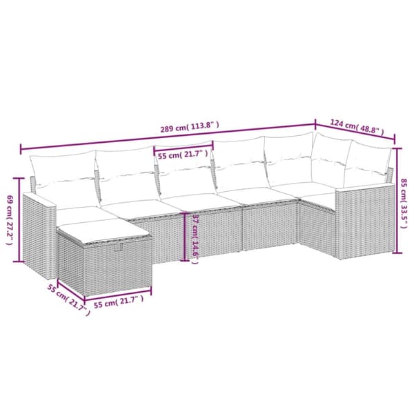 havesofasæt 7 dele med hynder polyrattan beige