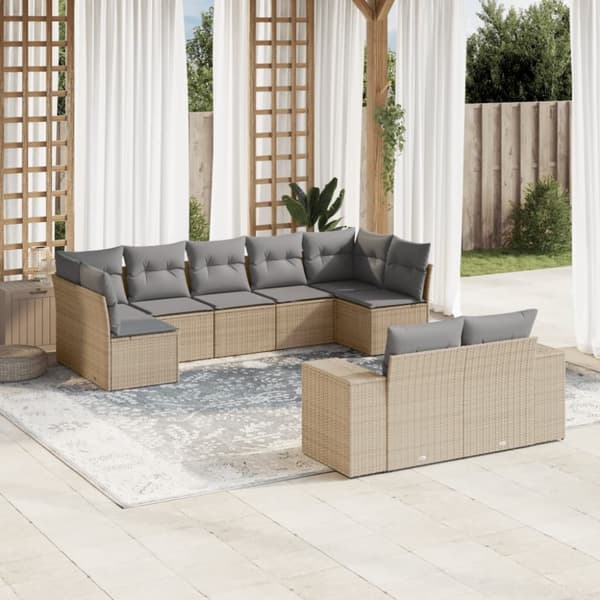 sofasæt til haven 9 dele med hynder polyrattan beige
