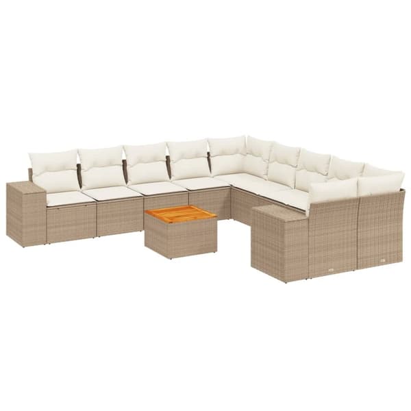 Loungegrupp för trädgården m. dynor 11 delar beige konstrotting