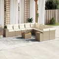 Pikkukuva 1 / 10: Loungegrupp för trädgården m. dynor 11 delar beige konstrotting
