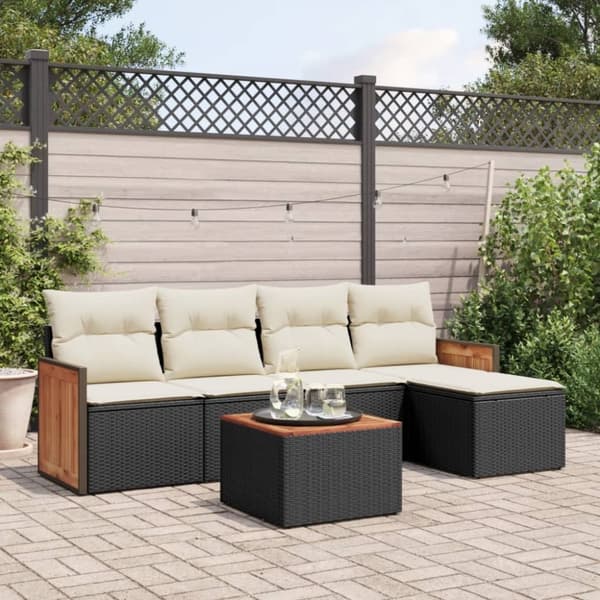 sofasæt til haven 6 dele med hynder polyrattan sort