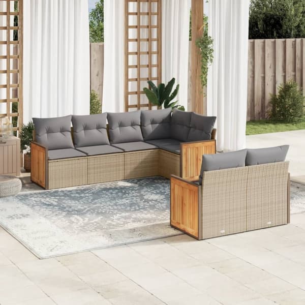 sofasæt til haven 7 dele med hynder polyrattan beige