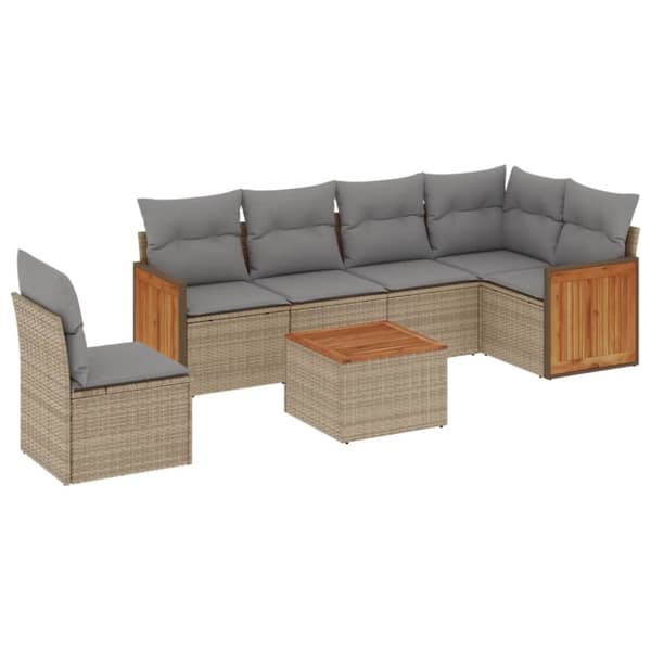 sofasæt til haven 7 dele med hynder polyrattan beige