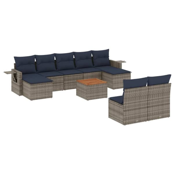 sofasæt til haven 10 dele med hynder polyrattan grå