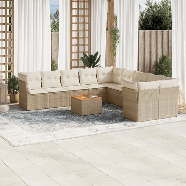 sofasæt til haven 11 dele med hynder polyrattan beige