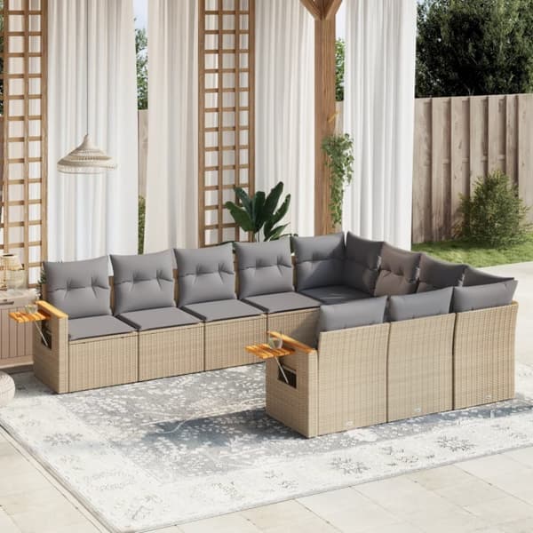 sofasæt til haven 10 dele med hynder polyrattan beige