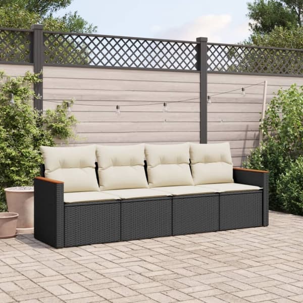 sofasæt til haven 4 dele med hynder polyrattan sort