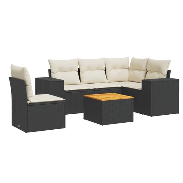 Loungegrupp med dynor 6 delar svart konstrotting